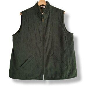 ALIA Quilted Full-Zip Micosuede Vest Forest Green Sz L